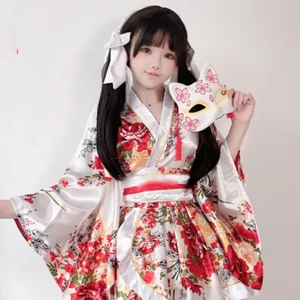 Japanese Kimono Yukata Robes Kawaii Girls Floral Printed Haori Suit Lovely Lolit - Picture 1 of 15