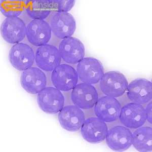 Wholesale Light Purple Jade Gemstone Round Faceted Beads For Jewelry Making 15" - Picture 1 of 40
