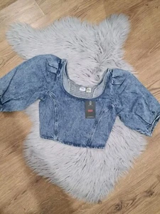 Levi's Scout Slim Crop Denim Blouse Top Size Small Puff Sleeve BNWT - Picture 1 of 4