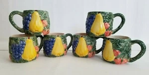 Flowers Inc Vintage 1995 Ceramic Mugs Handpainted Balloons Raised Fruit Set of 6 - Picture 1 of 5