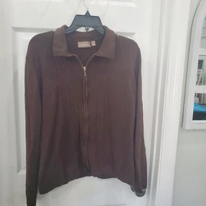 Croft Barrow Xl Collared Brown Zip Up Long Sleeve Womens Sweater.  - Imagen 1 de 8