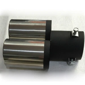 Universal Silver Dual Auto Exhaust Tip Round Tail Pipe Muffler Trim Stainless - Picture 1 of 6