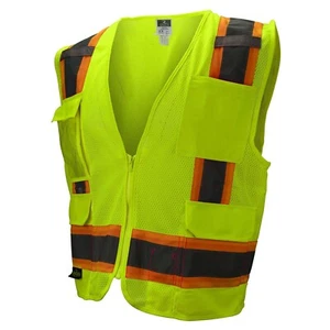 HIGH VISIBILITY ANSI ISEA CLASS 2 MESH SURVEYOR REFLECTIVE ROAD WORK SAFETY VEST - Picture 1 of 4