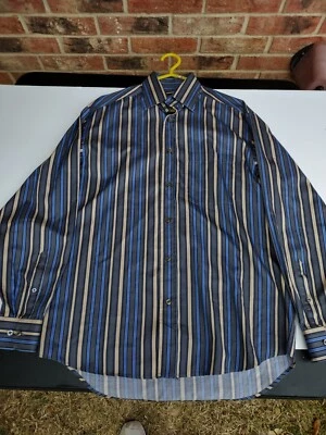 Camisa Para Hombre Neiman Marcus Abotonada Mediana Rayas Caqui Azul Negro Gris Italia Foto 1 de 4