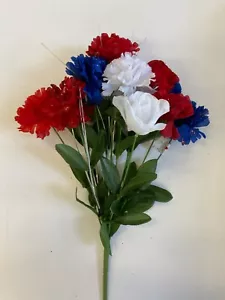 Bunch of 12 red white and blue faux flowers July 4th carnations and roses - Picture 1 of 1