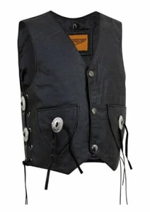 Toddler Kid's Leather Vest Snap Closure Black Conchos Side Laces NEW - Picture 1 of 4