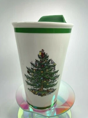 Spode Christmas Tree Ceramic Travel Mug Tumbler Plastic  Lid 12oz Cup C5 - Image 1 of 4