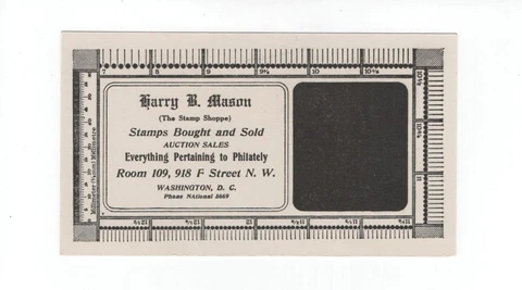 Insert and perf gauge, Harry B Mason, The Stamp Shoppe, Washington, DC, c.1935 Cover