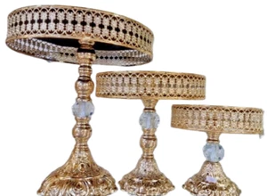 3 Glass Cake Stand Stunning Gold Crystal Platter Wedding Dessert Gift - Picture 1 of 10