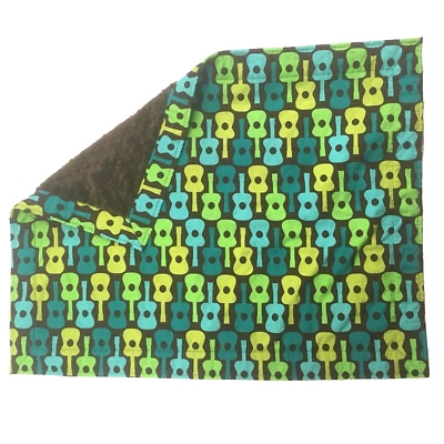 Guitar Baby Blanket Michael miller Groovy Blue Green Guitars W/ Brown Minky — 第 1/3 张图片