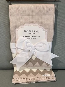Bonbini Cotton Knit Baby Blanket Zig Zag Neutral  Colors Chevron Stepping Stones - Picture 1 of 5