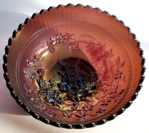 Imperial Glass Iridized Amethyst Carnival Windmill 7" Bowl - Picture 1 of 12