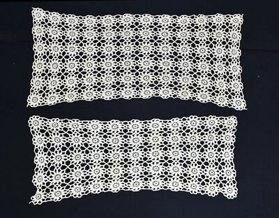 2 Vintage Hand Crocheted Ecru Floral Scalloped Table Runners 10 x 26 & 13 x 28 - Image 1 of 4