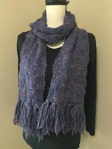 Handarbeit lila Schachbrett Grobstrick Winter Schal Halstuch Stola Fransen 72" - Bild 1 von 5
