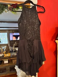 Sleeveless Black Sequin Chiffon Skirted Leotard Contemporary Dance Costume MA - Picture 1 of 3
