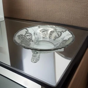 Vintage Heisey 5 3/4” X 2” Silver Overlay Ruffled Dolphin Footed Floral Bowl - Picture 1 of 12