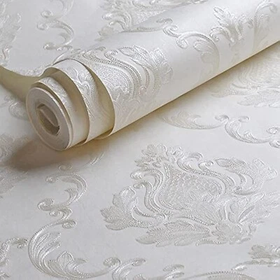 Papel Pintado Floral Damasco No Tejido Crema Texturizado Decoración del Hogar 20.8"x393" Foto 1 de 4