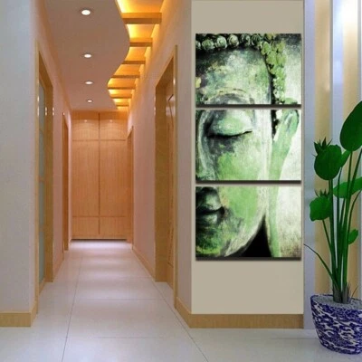 Estatua de Buda verde 3 piezas lienzo impresión arte pared póster decoración del hogar Foto 1 de 4