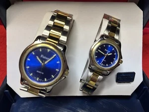 Futura Men / Women Gold And Silver Tone Watch Set With Blue Face Original Box - Picture 1 of 12