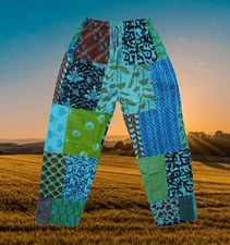Hippie Patchwork Harem Pants, Boho Hippy Gypsy Pants Blue yoga pants S/M 