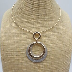 Womens NY Necklace Gold Tone Collar Silver Tone Round Pendant Costume Jewelry