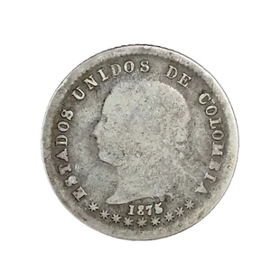 Colombia-Bogota 1875 10 Centavos Silver Coin. KM#175.1  Rare. - Picture 1 of 8