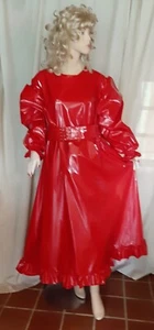 Lackkleid lang weit  rot Gürtel  Zofenkleid Crossdresser Vinyldress - Picture 1 of 6