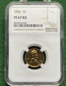 1956- P Lincoln Wheat Cent / Penny 1c NGC PF 67 RD Red Gem Proof See Pictures - Picture 1 of 5