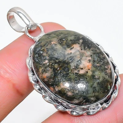 Pendente In Gemma Unakite Fatto A Mano In Argento Sterling 925 1.85" - Immagine 1 di 4