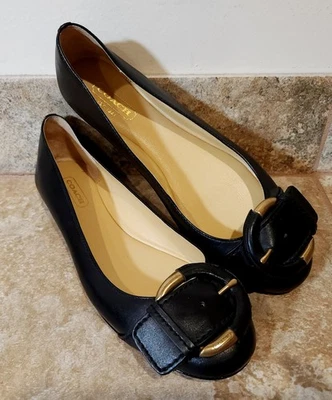 Coach | Amelia Black Leather Gold Buckle Ballet Flats Shoes Size 5.5 B NEW! ✨ - Image 1 of 4