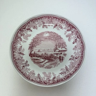Spode Winter's Eve Cranberry Red & White Round Serving Bowl 10" Made In England - Image 1 of 4