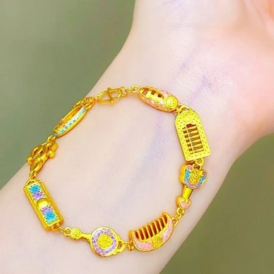 Позолоченный браслет со счетами женский китайский стиль ювелирные изделия свадебный подарок - Изображение 1 из 3