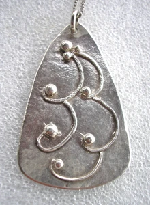 Beautiful large Sterling Silver tear drop pendant Studio piece 18'' chain - Picture 1 of 4