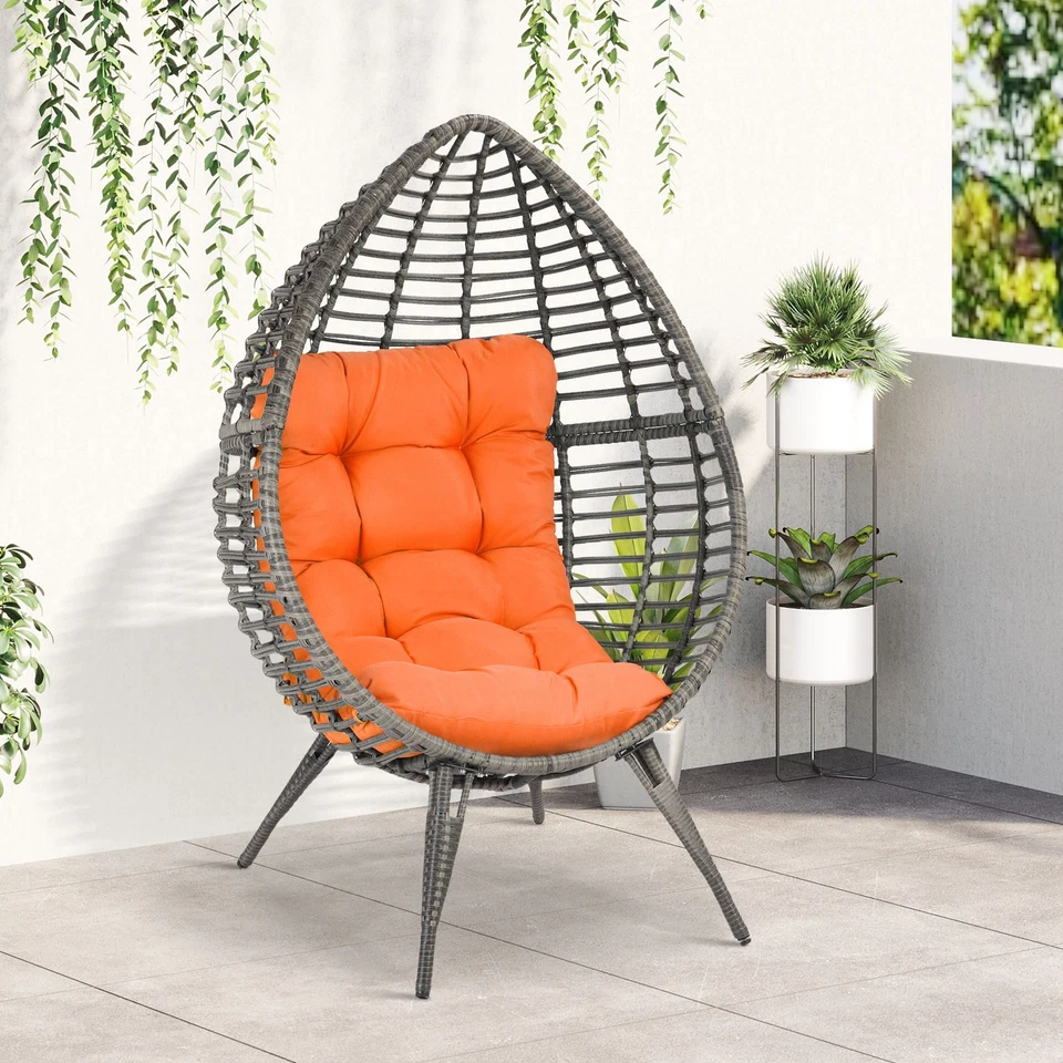 Outsunny Outdoor Indoor, Teardrop Egg Chair, Cushion, Plastic Rattan - Image 1 of 1