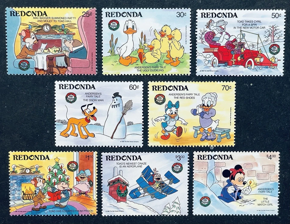 JUEGO DE SELLOS DE NAVIDAD REDONDA DISNEY 1986 MNH CUENTOS DE HADAS DE DIFFERENTEN EL SAPO Foto 1 de 1
