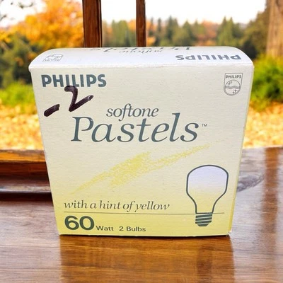 Vintage Philips Softone Pastels Yellow Light Bulbs 60 Watt 2 Bulbs UNUSED - Image 1 of 4
