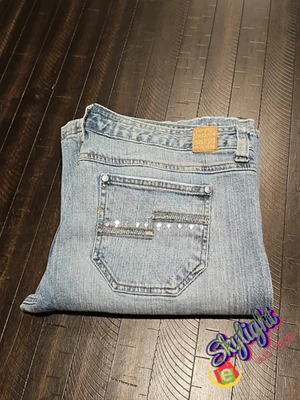 Mudd Women's Blue Flare Bootcut Faded Jeans Bedazzle Embroidered 90s Size 34x32 - Image 1 of 4