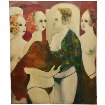 FREDERICK SPRAGUE Original Vintage Signed Female Figures Portrait Oil Painting - Image 1 of 4