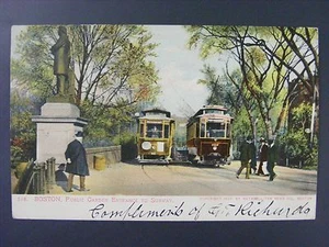 Boston MA Jardín Público Entrada Metro Tren Vagones Bandera Cancelar Postal 1906 - Imagen 1 de 2