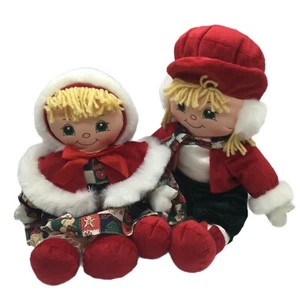 Olde Time Kids Christmas Rag Dolls Plush Boy And Girl 1996 Holiday Decor Vintage - Picture 1 of 12