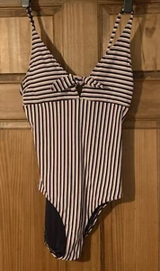 Fat Face Breton Bow Red/White/Blue Striped Swimsuit -Size 10 - Picture 1 of 4