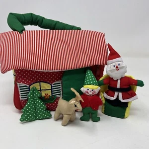 FABRIC Christmas House Kubla Crafts Mr Mrs Santa Elf Reindeer Soft Plush Vintage - Picture 1 of 6
