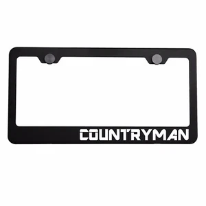 Matte Black License Plate Frame Chrome COUNTRYMAN Laser Etched Metal Screw Cap - Picture 1 of 7