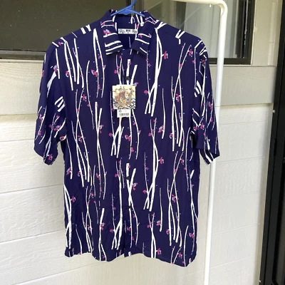 Camisa Uniqlo Abotonada Hombres XSmall Azul Marino Bambú Ciruela Unsodo Rayón Cuello Abierto Foto 1 de 4