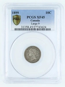 1899 Canada 10 Cents PCGS XF45 Large 9 TRENDS CCN EF @ $250.00 AND AU @ $425.00 - Picture 1 of 4