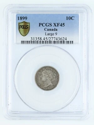 1899 Canada 10 Cents PCGS XF45 Large 9 TRENDS CCN EF @ $250.00  AND AU @ $425.00 - Image 1 of 4