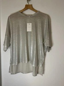 Ladies Ted Baker Size 2 UK 10 New With Tags Linen Pearl Silver T-shirt Top - Picture 1 of 6