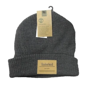 Timberland Men's Dark Gray Embroidered Logo Patch Ribbed Cuffed Beanie - Picture 1 of 1