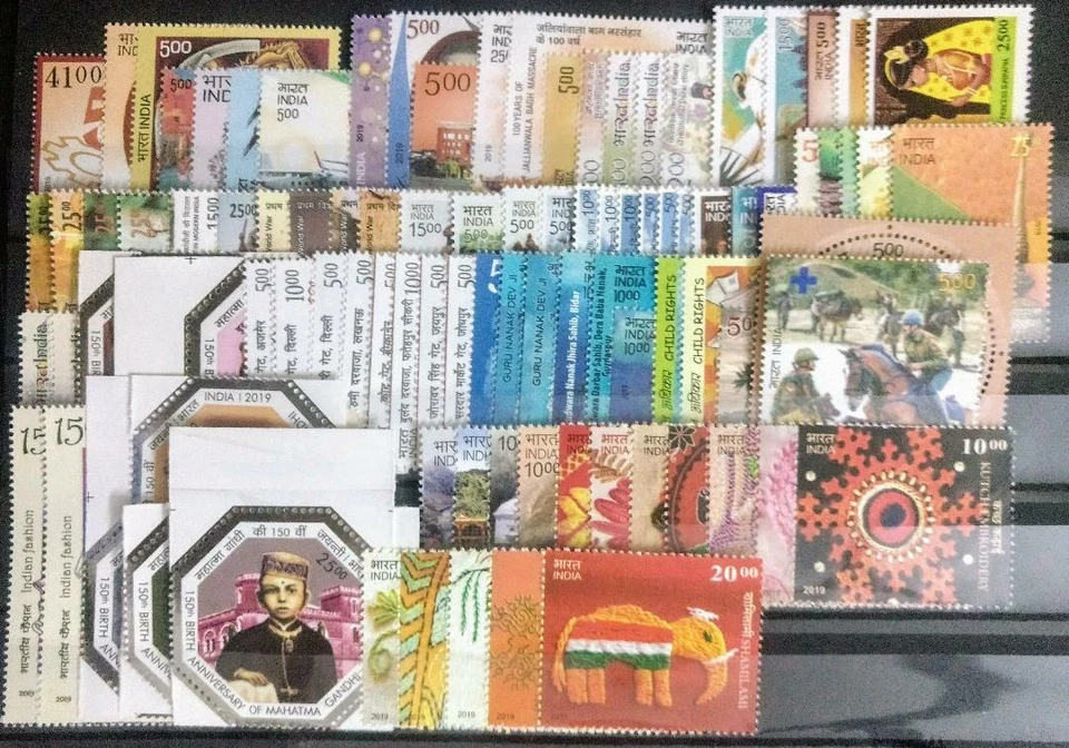 INDIA 2019 COMMEMORATIVE YEAR PACK OF STAMPS. 108 DIFFERENT. ALL  MNH - Image 1 of 2