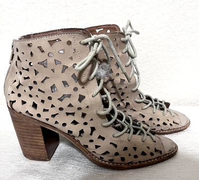 Botines Jeffrey Campbell corte láser con cordones talla 7,5 cuero tostado Ibiza Foto 1 de 4